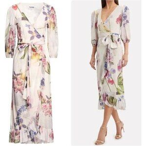 Ganni Dresses | Romantic Floral Mesh Wrap Dress Women's Size 36 (4)